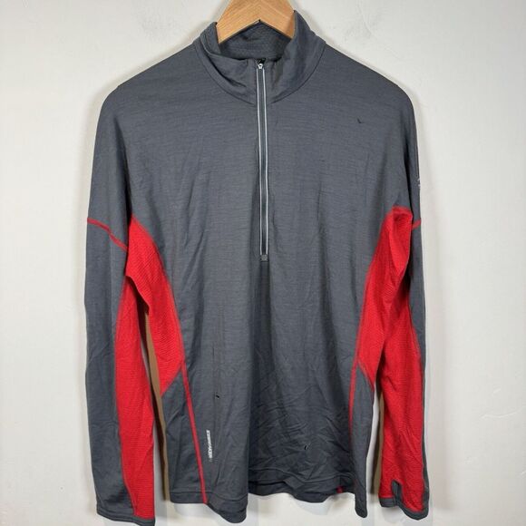 Icebreaker Pullover Gray‎ Red 200 Merino Wool Quarter 1/4 Zip Size XLarge FLAWS - Picture 1 of 9